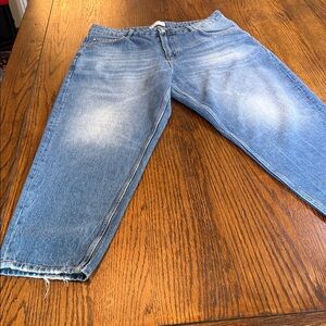 ASOS DESIGN Barrel Leg Jeans High Rise Raw Hem Rigid Denim W36